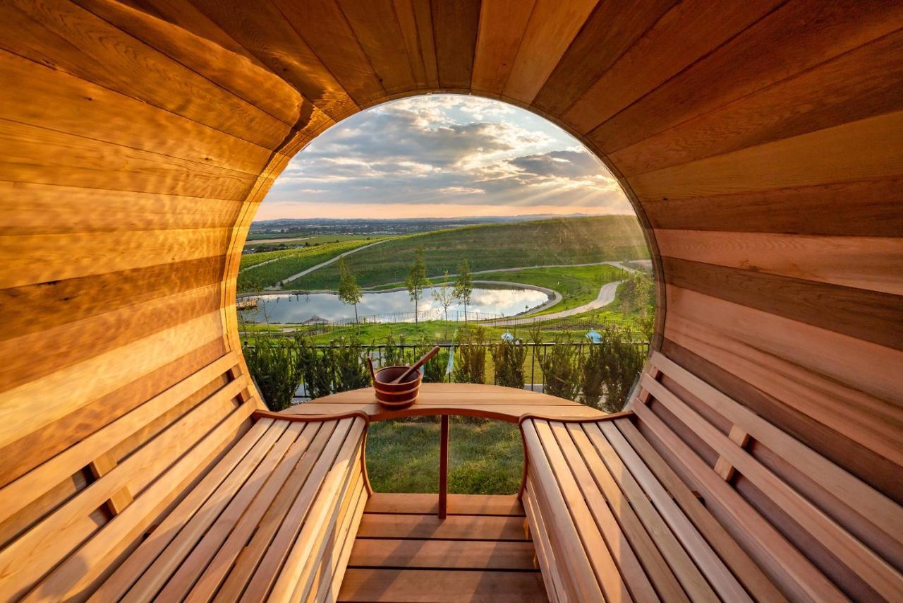 Casa Timis - Wellness & Spa Resort Chitorani Екстериор снимка The view from the barrel sauna